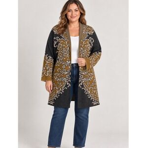 Vertigo Womens Cardigan Gray Hooded Damask Open Front Duster Sweater Cardigan XL